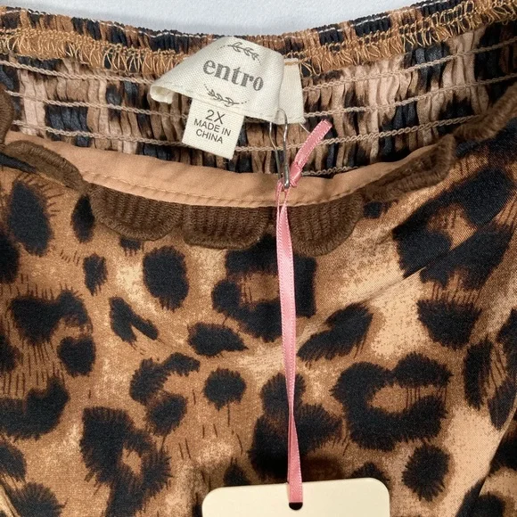 🎄NWT Entro Cheetah Print Square Neck Midi Dress with Ric-Rac Trim Sz 2X - Picture 7 of 11